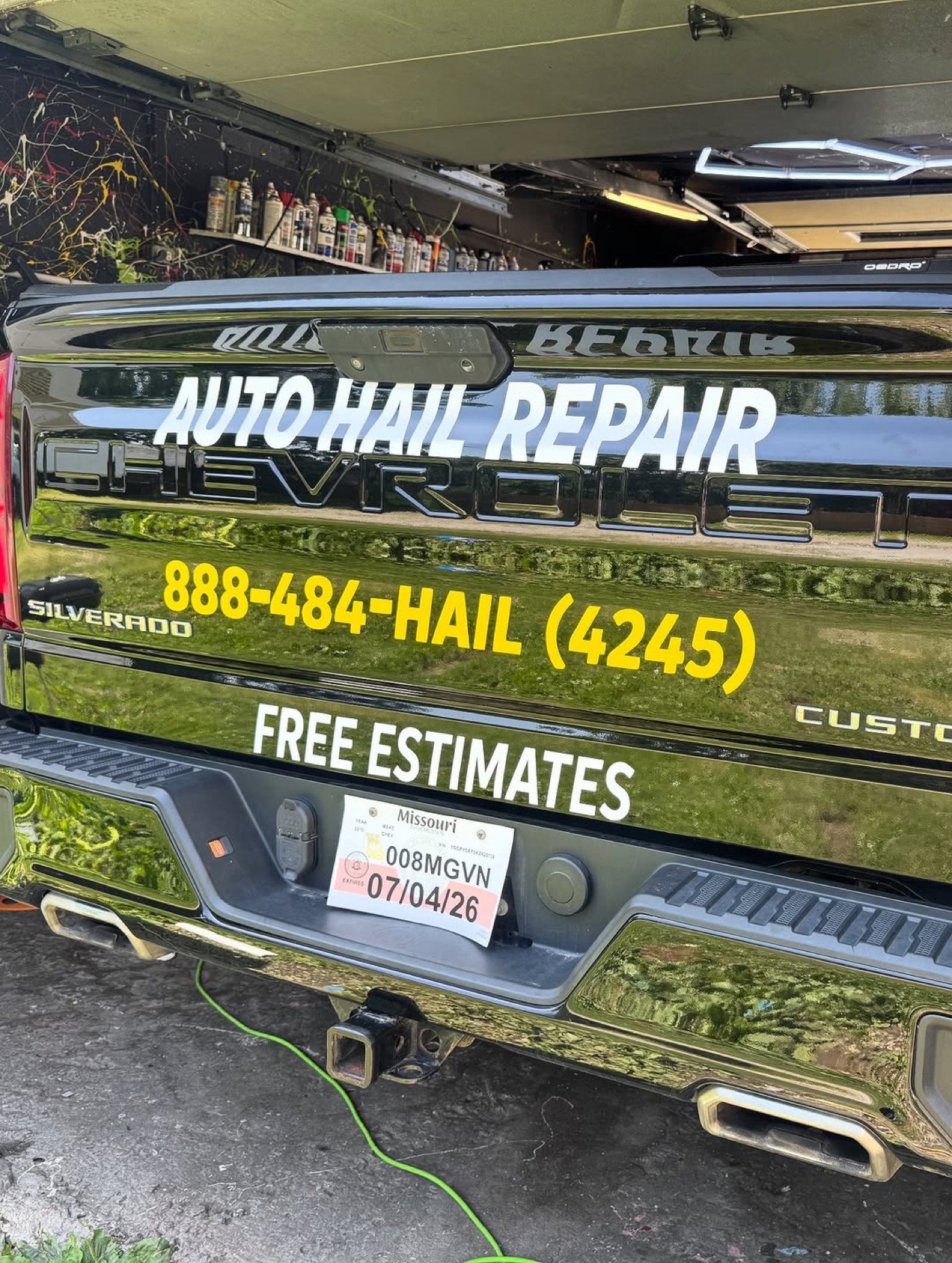 Commercial lettering on a Silverado tailgate